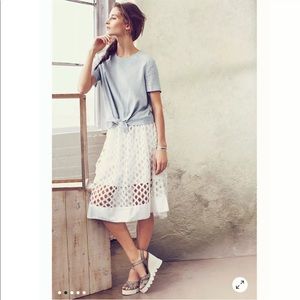 Anthro Floreat Eclipsed Eyelet Midi white Skirt 6